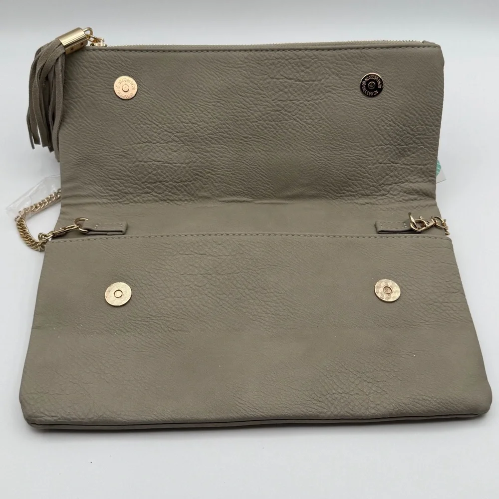 Octavia Palermo Stitch‎ Detail Clutch Crossbody Light Grey Gold Tassel NWT